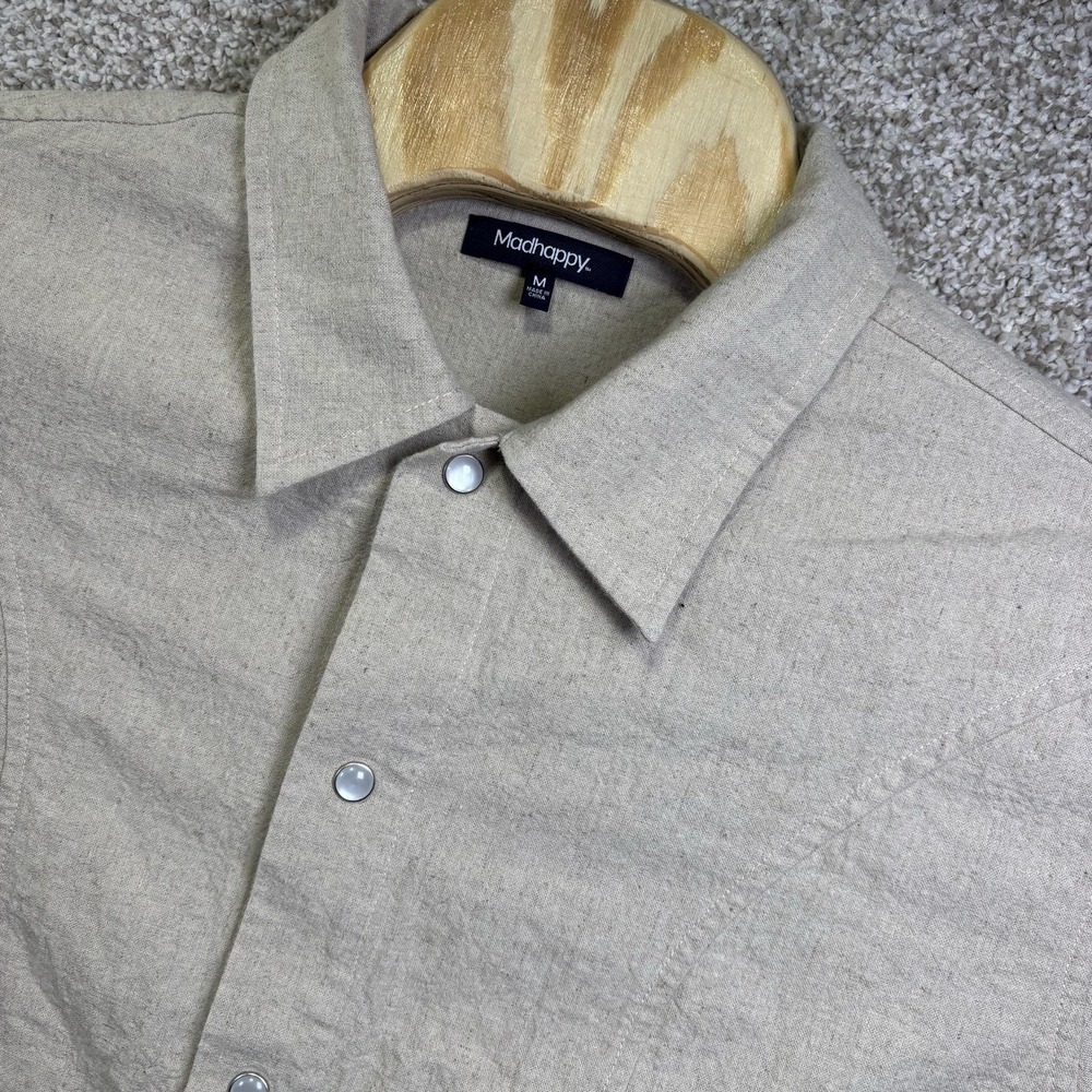 Madhappy Jacket Mens Medium Beige Linen Cotton Snap Front Lightweight Bomber
